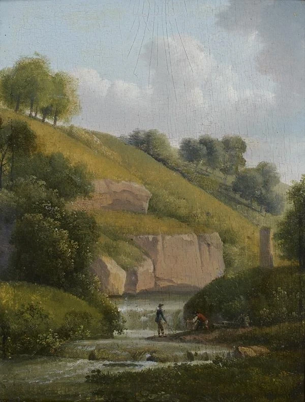 Alexandre Hyacinthe Dunouy - Pescatori sui bordi di un torrente